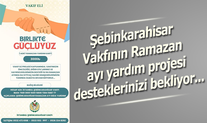 İstanbul Şebinkarahisar Vakfı, Ramazan Ayı Yardım Projesi 