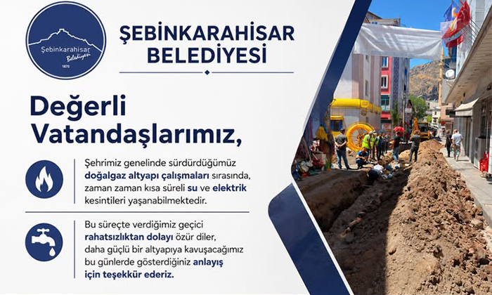 Şebinkarahisar’da Doğalgaz Çalışmalarından Dolayı Belediyeden Sabır ve Anlayış İçin Teşekkür